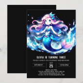 印刷可能なドリーミーマーメイド誕生日 招待状 (正面/裏面)