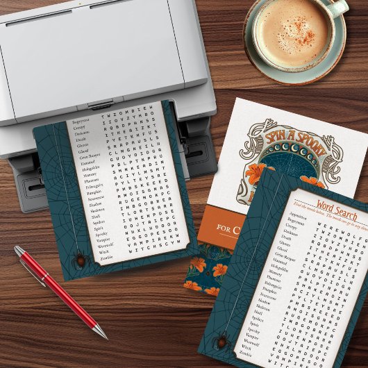 印刷可能なハロウィーン語検索パーティー活動 シーズンカード