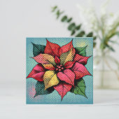 印刷可能なハーフトーンアポップ・アートのートポインセチアのスクラップブック 招待状 (スタンド正面)