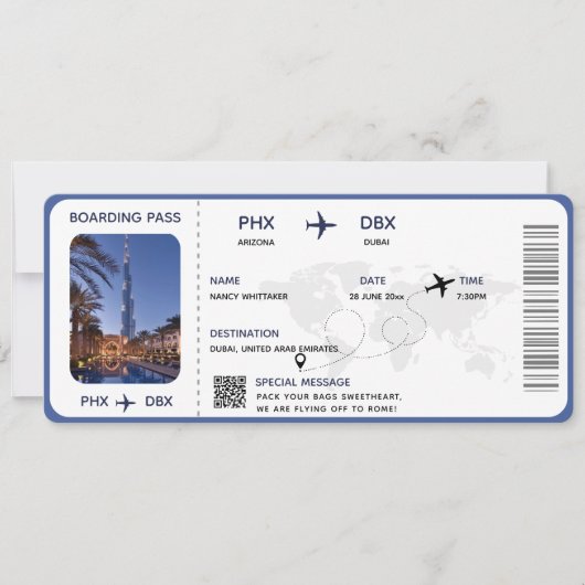 印刷可能なバケーションボーディングパスエアラインチケット カード (正面)