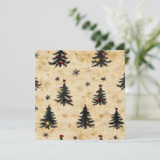 印刷可能なビンテージクリスマスエバーグリーンパインの木 招待状 (スタンド正面)