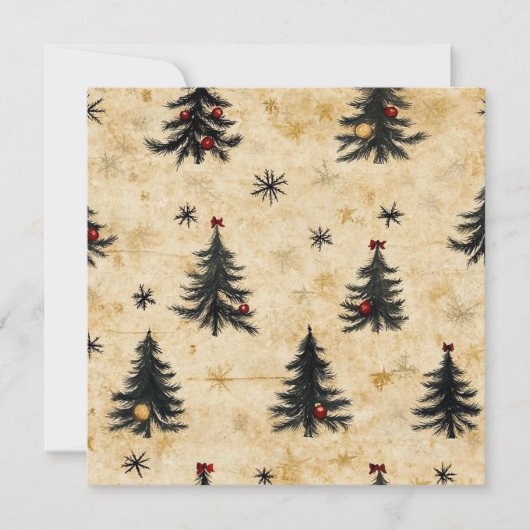 印刷可能なビンテージクリスマスエバーグリーンパインの木 招待状 (正面)