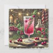 印刷可能なビンテージクリスマスドリンククランベリーフィズ 招待状 (正面)