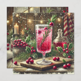印刷可能なビンテージクリスマスドリンククランベリーフィズ 招待状
