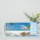 印刷可能なビーチバケーションサプライズリビールチケット カード (スタンド正面)