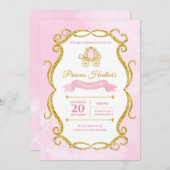 印刷可能なピンクと金ゴールドグリッタープリンセスの起動 招待状 (正面/裏面)