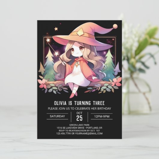 印刷可能なファンタジーウィザード誕生日 招待状 (スタンド正面)