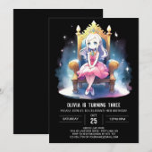 印刷可能なファンタジープリンセス誕生日 招待状 (正面/裏面)