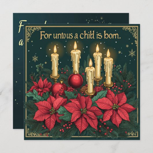 印刷可能なフェスティバルフローラキャンドルバイブルバース紙 招待状 (正面/裏面)