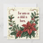 印刷可能なフェスティバルポインセチア出生聖句 招待状 (裏面)