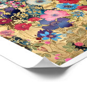 印刷可能なフローラファンタジーの花オン金ゴールドブラック131 ポスター (角)