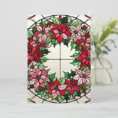 印刷可能なフローラポインセチアリースステンドグラス 招待状 (スタンド正面)