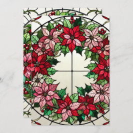 印刷可能なフローラポインセチアリースステンドグラス 招待状