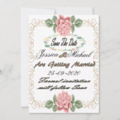 印刷可能なフローラ日付カードテンプレートの保存 招待状 (正面)