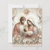 印刷可能なフローラ水カラー出生カードストック 招待状 (正面)