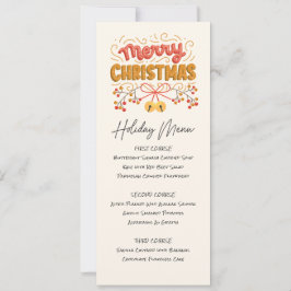 印刷可能なベリーとベルのホリデーメニュー 招待状