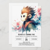 印刷可能なボヘミアンモンキー誕生日 招待状 (正面/裏面)