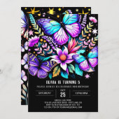印刷可能なボヘミアン鮮やかバタフライ誕生日 招待状 (正面/裏面)