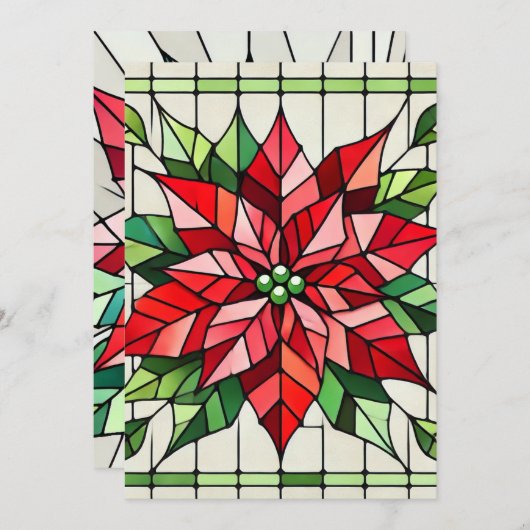 印刷可能なポインセチアのステンドグラスのスクラップブック紙 招待状 (正面/裏面)