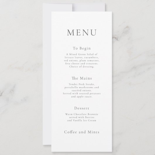 印刷可能なミニマル結婚リストグレー文字のメニューカード 招待状