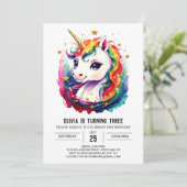 印刷可能なユニコーン誕生日の喜び 招待状 (スタンド正面)