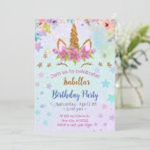 印刷可能なユニコーン誕生日招待状テンプレート、 招待状 (スタンド正面)