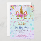 印刷可能なユニコーン誕生日招待状テンプレート、 招待状 (正面/裏面)