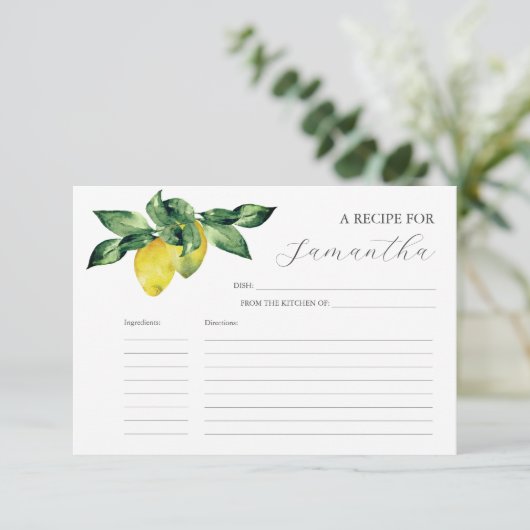 印刷可能なレシピカードウォーターカラーレモン 招待状 (スタンド正面)