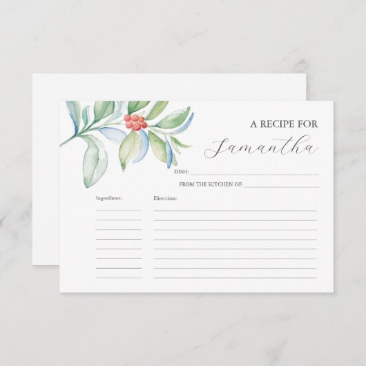 印刷可能なレシピカードウォーター色クリスマス 招待状 (正面/裏面)