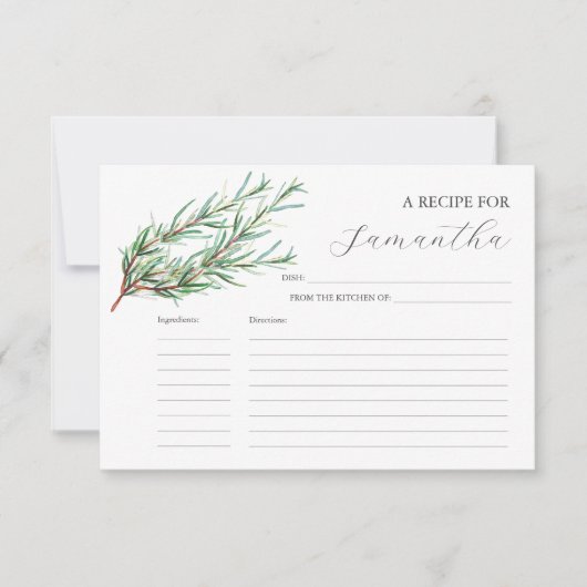 印刷可能なレシピカード水彩ローズマリー 招待状 (正面)