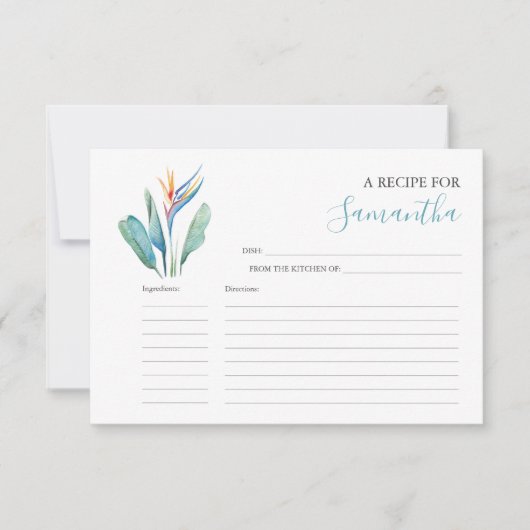 印刷可能なレシピカード水色の花 招待状 (正面)