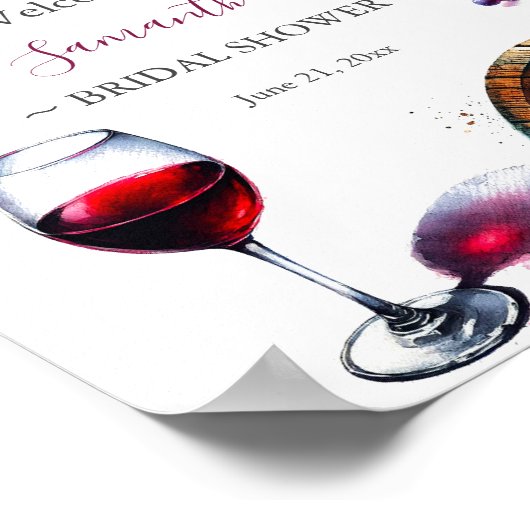 印刷可能なワイン&チーズブライダルシャワーウェルカムサイン ポスター (角)