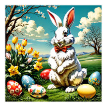 印刷可能なヴィンテージイースターバニー。イースターバニー。