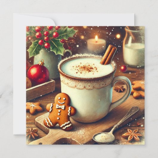 印刷可能なヴィンテージクリスマスジンジャーブレッドホットミルク 招待状 (正面)