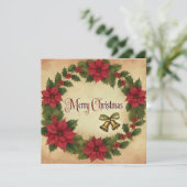 印刷可能なヴィンテージクリスマスポインセチアリース 招待状 (スタンド正面)