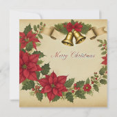 印刷可能なヴィンテージクリスマスポインセチアリース 招待状 (裏面)