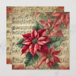 印刷可能なヴィンテージクリスマスポインセチア音楽 招待状
