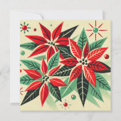 印刷可能なヴィンテージクリスマス50sポップ・アートのアートポインセチア 招待状 (正面)