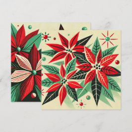 印刷可能なヴィンテージクリスマス50sポップ・アートのアートポインセチア 招待状