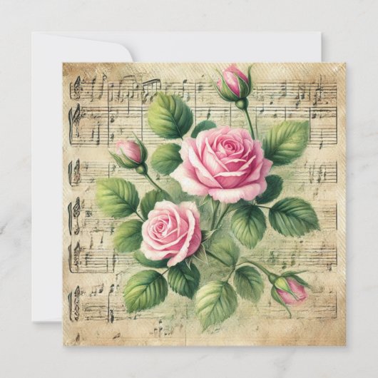 印刷可能なヴィンテージピンクと緑のバラスクラップブック 招待状 (正面)