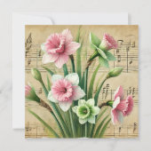 印刷可能なヴィンテージピンクと緑の水仙スクラップブック 招待状 (正面)