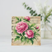 印刷可能なヴィンテージピンクと緑の牡丹スクラップブック 招待状 (スタンド正面)