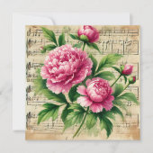 印刷可能なヴィンテージピンクと緑の牡丹スクラップブック 招待状 (正面)
