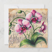 印刷可能なヴィンテージピンクと緑の蘭のスクラップブック 招待状 (正面)