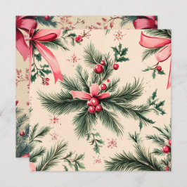 印刷可能なヴィンテージピンクマスブランチ弓&ベリー 招待状