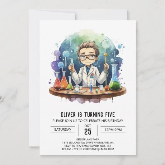 印刷可能な不機嫌サイエンティスト魔法誕生日 招待状 (正面)