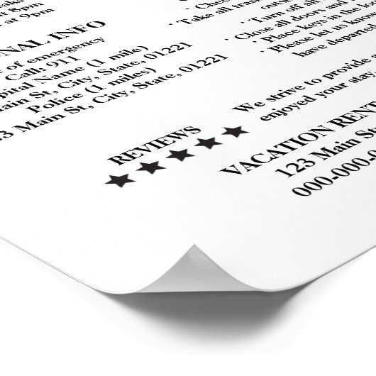 印刷可能な休暇レンタルようこそ情報 ポスター (角)