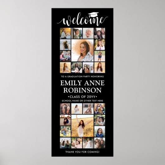 印刷可能な卒業ウェルカムフォトコラージュブラック ポスター (正面)