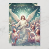 印刷可能な天の天使のホストのスクラップブック 招待状 (正面/裏面)