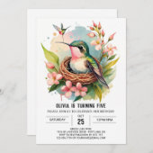 印刷可能な子の鳥の誕生日 招待状 (正面/裏面)